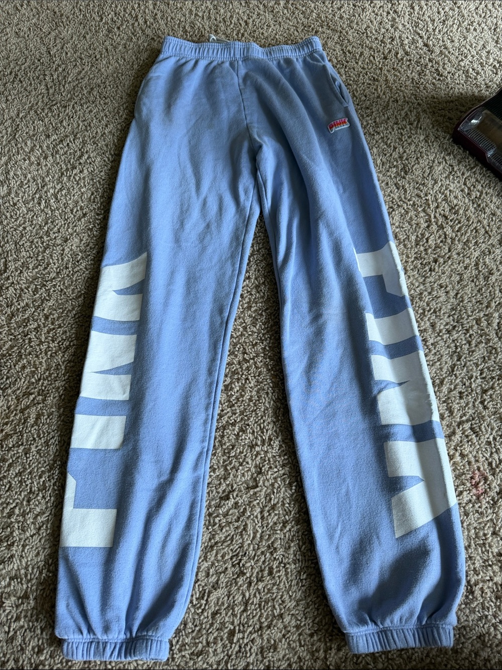 Victoria's Secret Light Blue Jogger Sweatpants with White Panel Lettering